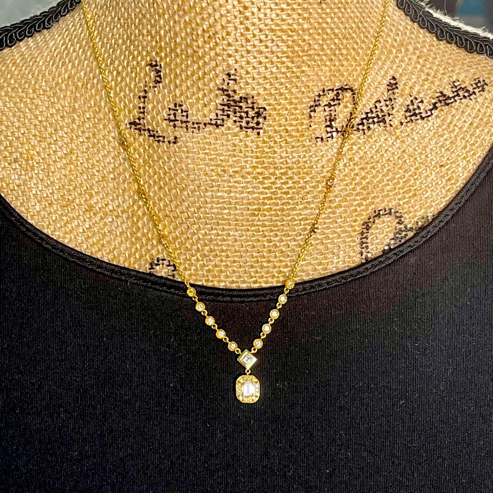 Genuine Diamonds Real 14K Yellow Gold Station Necklace. (NOT MAN MADE OR PLATED)